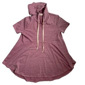 HOPELY Women’s Hoodie Mauve Short Sleeve Drawstring‎ High-Low Hemline Soft Small